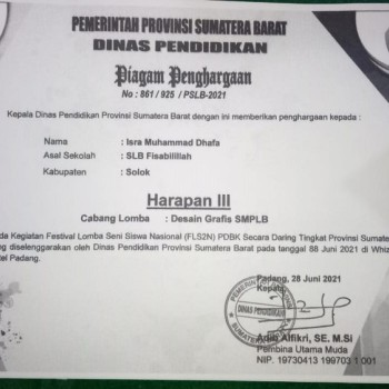 JUARA Harapan III Lomba desain grafis SMPLB anak tunarungu T